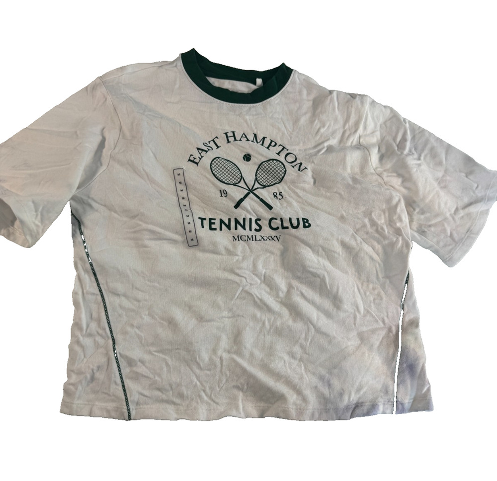 DSG Unisex Tennis Club McMLXXXV Graphic Ringer T-Shirt White Green Size‎ Medium